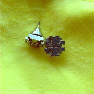 Tory Burch Logo Stud Silver Earrings